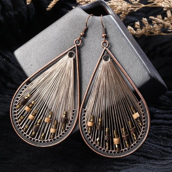 Woven Teardrop Fan Dangle Earrings - Picture 5 of 7